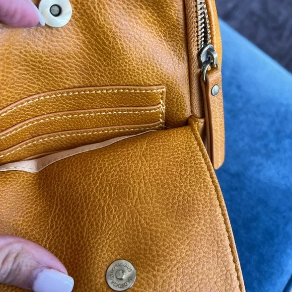 Anthropologie Liberty Sling Crossbody Bag Mustard Yellow Vegan Leather - Picture 7 of 9